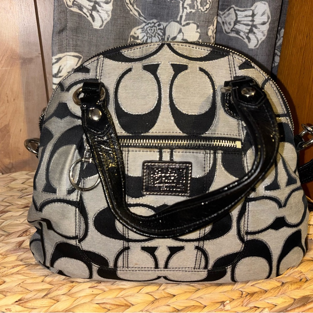 Gorgeous Vintage Coach Poppy Black Logo Canvas Dome Satchel - Picture 6 of 13